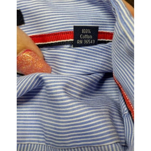Mens Medium 16 32-33 Blue & White Pinstripe Tommy Hilfiger Long Sleeve Dress Shi - Picture 7 of 8